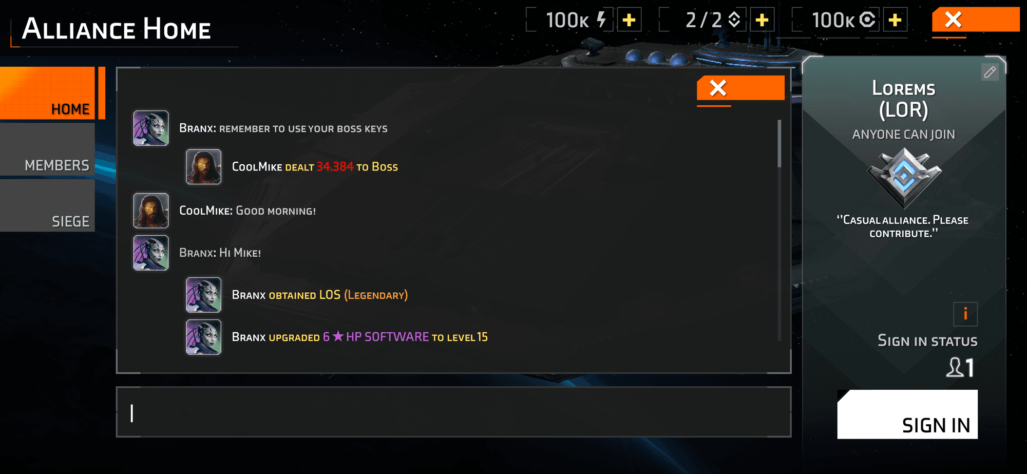 A preview of the Alliance chat system